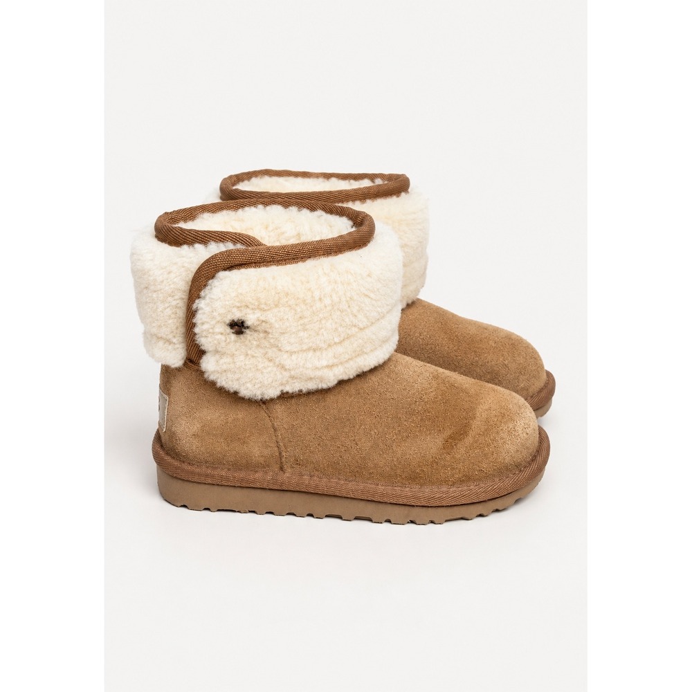UGG Kids Classic Jona Luxury Boot Sz 11 Chestnut Suede Sheepskin Lined Fold Over